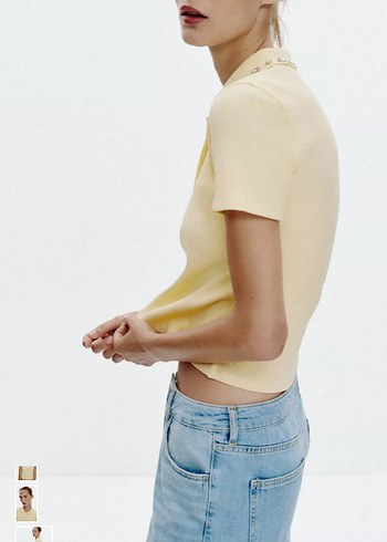 Sarı Nakışlı Kısa Kollu Polo Tişört - Görsel 5