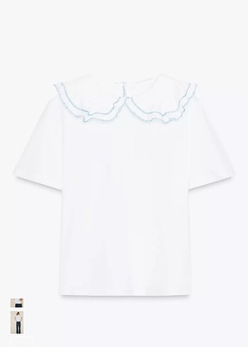 Nakışlı Fırfırlı Beyaz Pamuklu Tişört - Görsel 4