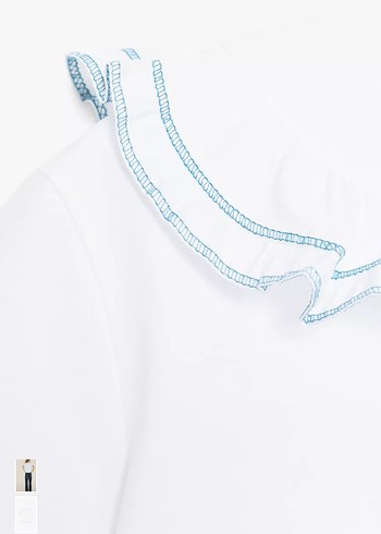 Nakışlı Fırfırlı Beyaz Pamuklu Tişört - Görsel 5