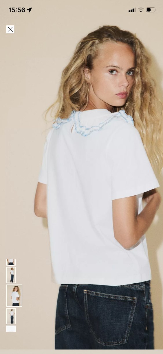 Nakışlı Fırfırlı Beyaz Pamuklu Tişört - Görsel 2