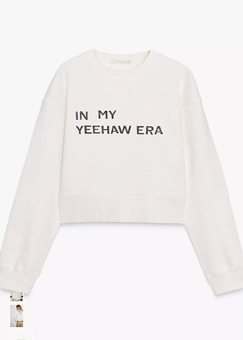 Beyaz Baskılı Denim Sweatshirt - Görsel 5