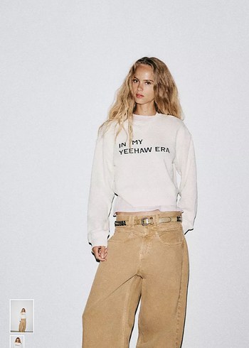 Beyaz Baskılı Denim Sweatshirt - Görsel 2