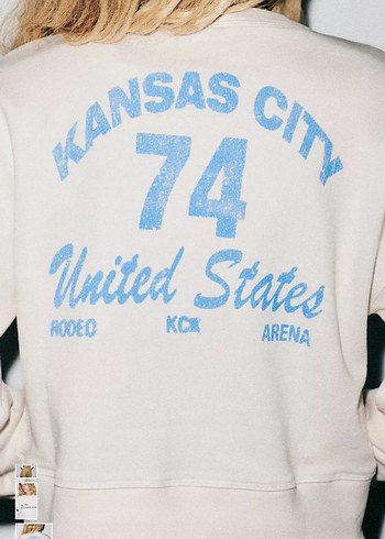 Beyaz Baskılı Denim Sweatshirt - Görsel 4