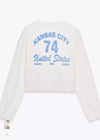 Beyaz Baskılı Denim Sweatshirt - Görsel 6