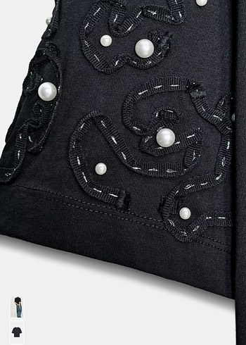 Siyah Payetli Kısa Kollu Kadın Tişört - Görsel 7