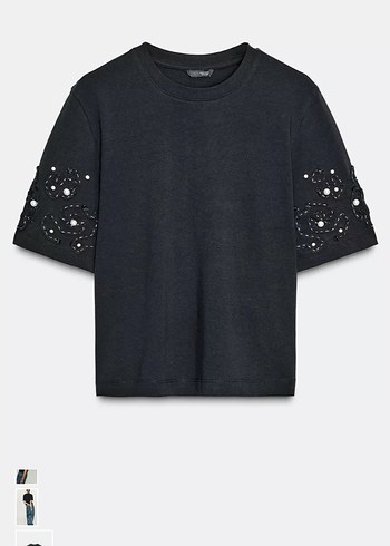 Siyah Payetli Kısa Kollu Kadın Tişört - Görsel 6
