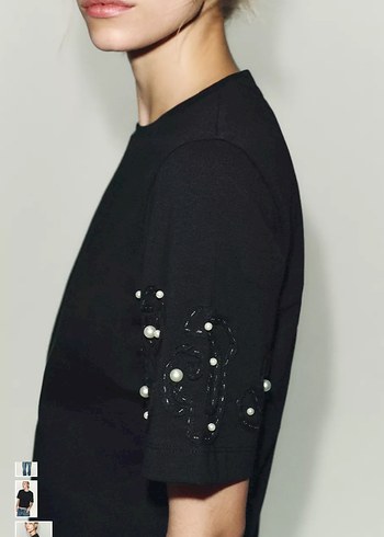 Siyah Payetli Kısa Kollu Kadın Tişört - Görsel 3