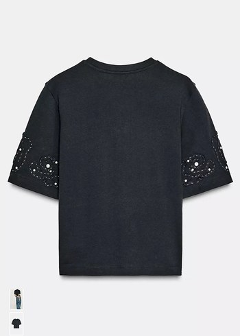 Siyah Payetli Kısa Kollu Kadın Tişört - Görsel 2