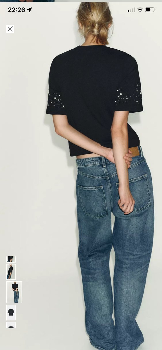 Siyah Payetli Kısa Kollu Kadın Tişört - Görsel 5