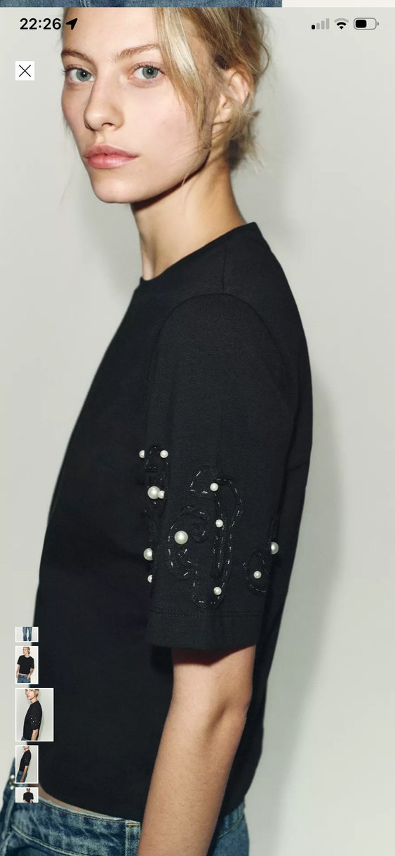 Siyah Payetli Kısa Kollu Kadın Tişört - Görsel 3