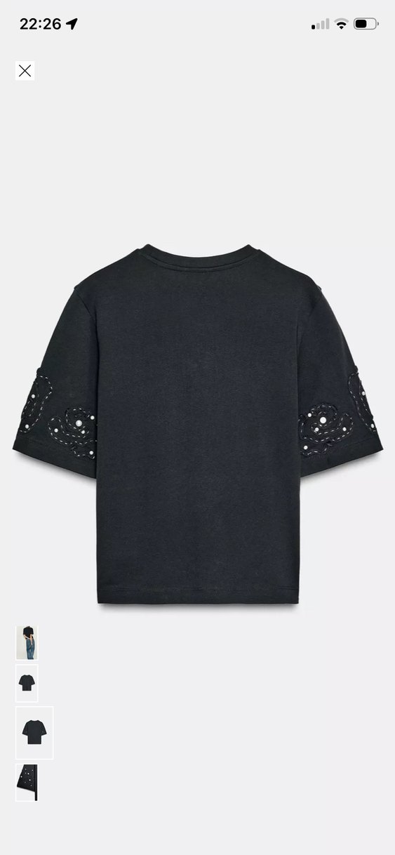 Siyah Payetli Kısa Kollu Kadın Tişört - Görsel 2