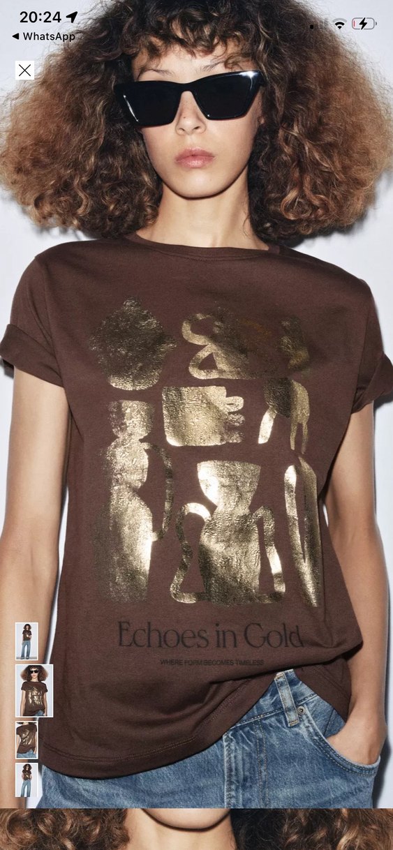 Kadın Kahverengi Gold Baskılı Pamuk Tişört - Görsel 2