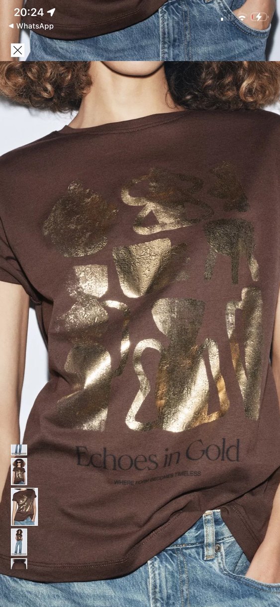 Kadın Kahverengi Gold Baskılı Pamuk Tişört - Görsel 4