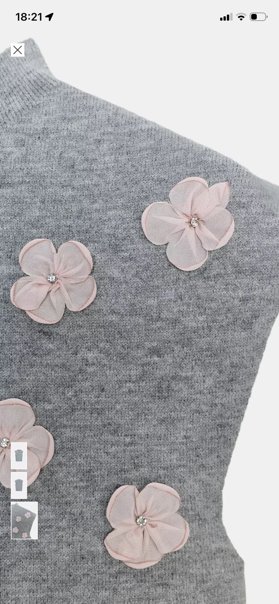 Gri Nakışlı Boğazlı Triko Süveter - Görsel 3