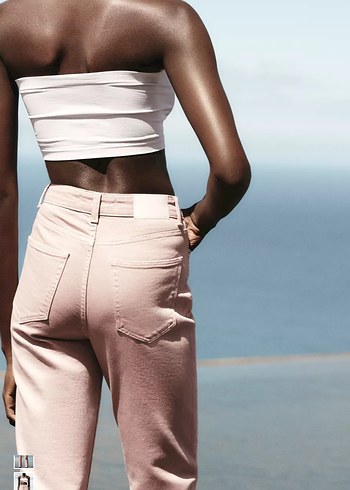 m Beden pembe Renk Pembe mom Fit Denim Kadın