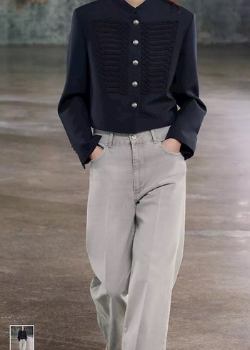 Gri Düğmeli Kadın Denim Pantolon