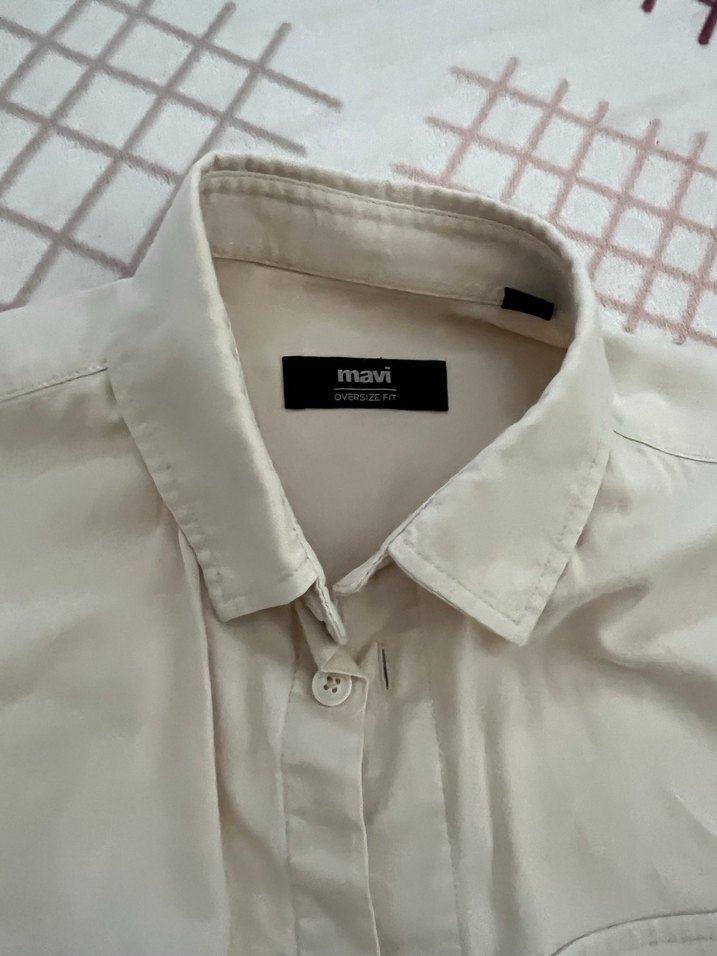 Mavi Keten Düğmeli Gömlek - Görsel 2