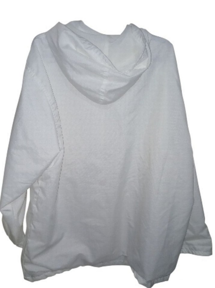 Kadın Beyaz Kapüşonlu Fermuarlı Yağmurluk - Görsel 2