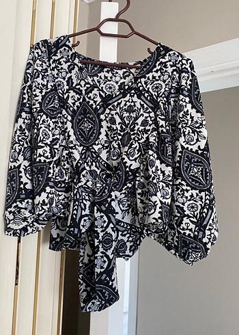 Bohem V Yaka Uzun Kollu Salaş Bluz - Görsel 2