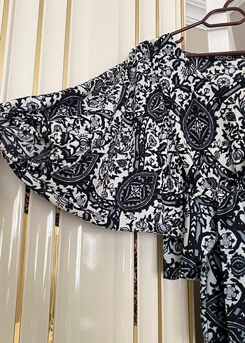 Bohem V Yaka Uzun Kollu Salaş Bluz - Görsel 3