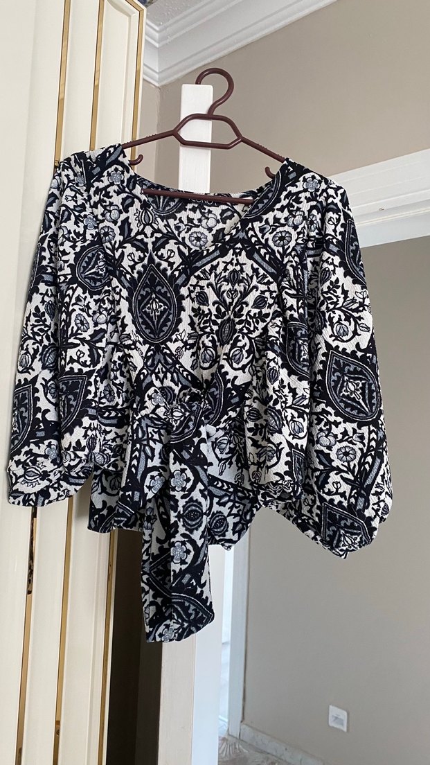 Bohem V Yaka Uzun Kollu Salaş Bluz - Görsel 2