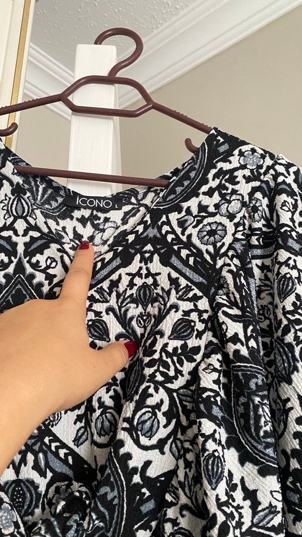 Bohem V Yaka Uzun Kollu Salaş Bluz - Görsel 4