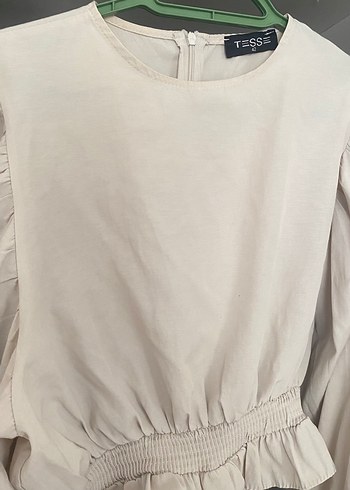 Bej Keten Volanlı Kadın Bluz - Görsel 6