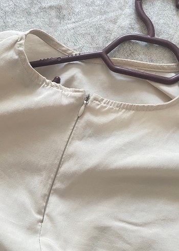 Bej Keten Volanlı Kadın Bluz - Görsel 5