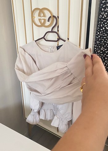 Bej Keten Volanlı Kadın Bluz - Görsel 2