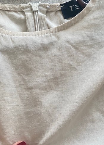 Bej Keten Volanlı Kadın Bluz - Görsel 4