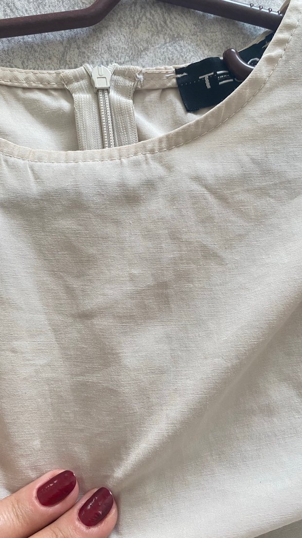 Bej Keten Volanlı Kadın Bluz - Görsel 4