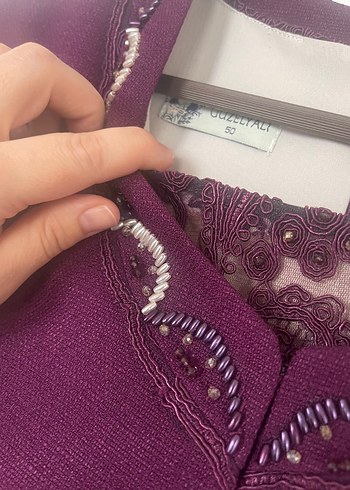 44 Beden bordo Renk Bordo Dantel İşlemeli Uzun Abiye Elbise