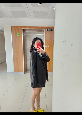 Siyah Deri Kadın Blazer Ceket
