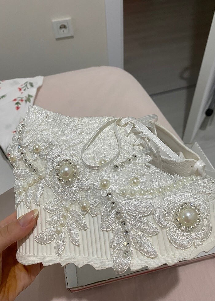 İncili taşlı gelin ayakkabısı - Görsel 3