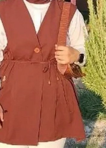 Kahverengi Kemerli Midi Kadın Tunik