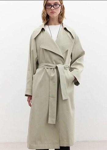 Bej yeşil oversize manuka Kadın Trençkot - Görsel 3