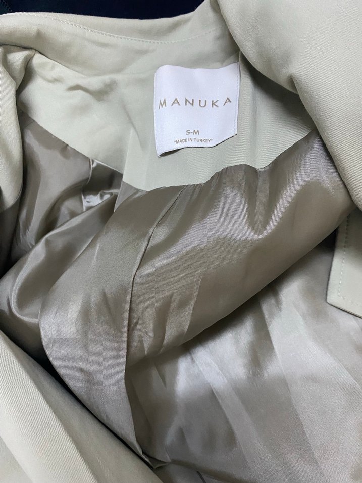 Bej yeşil oversize manuka Kadın Trençkot - Görsel 2