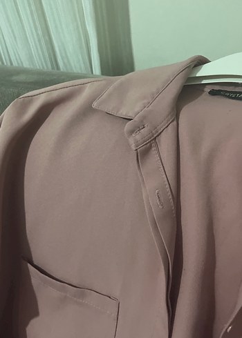 Gül kurusu Düğmeli Kadın Gömlek Midi Boy - Görsel 5