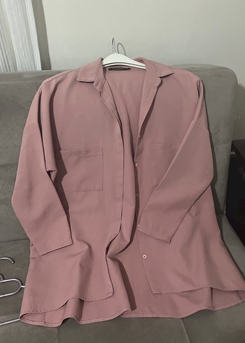 Gül kurusu Düğmeli Kadın Gömlek Midi Boy - Görsel 8