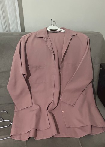 Gül kurusu Düğmeli Kadın Gömlek Midi Boy - Görsel 7