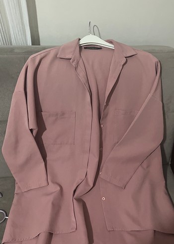 Gül kurusu Düğmeli Kadın Gömlek Midi Boy - Görsel 6