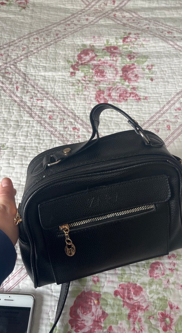 Siyah Deri Fermuarlı Kadın Çanta - Görsel 2