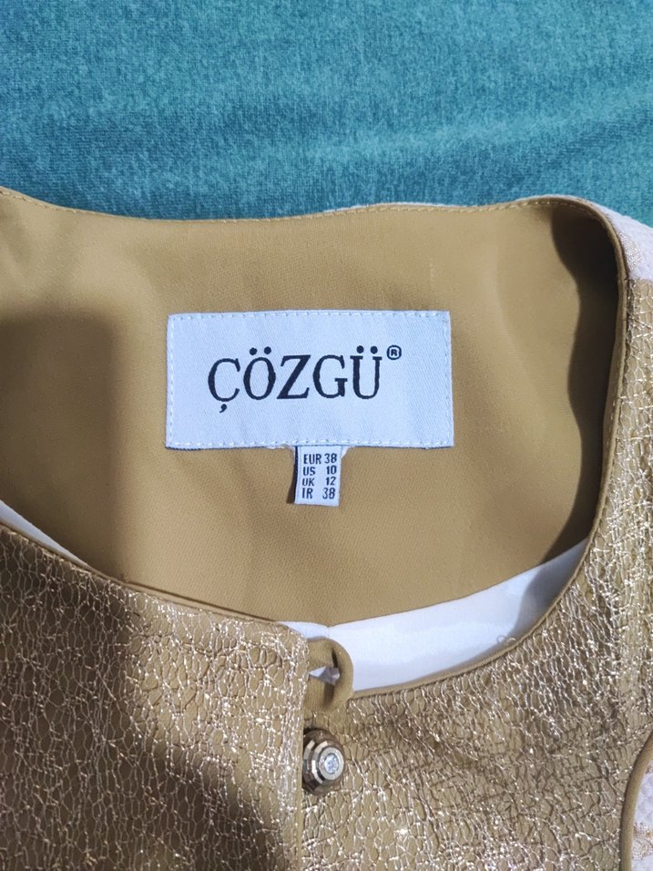 Bej Kadın Midi Ceket, Fermuarlı, Uzun Kollu Etek Takım - Görsel 4