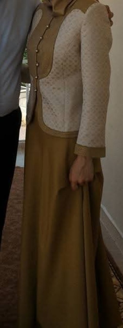 Bej Kadın Midi Ceket, Fermuarlı, Uzun Kollu Etek Takım - Görsel 2