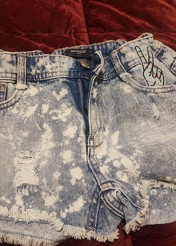 Mavi Bağlama Desenli Mini Kot Şort - Görsel 2