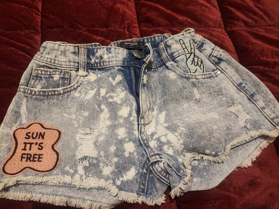 Mavi Bağlama Desenli Mini Kot Şort - Görsel 2