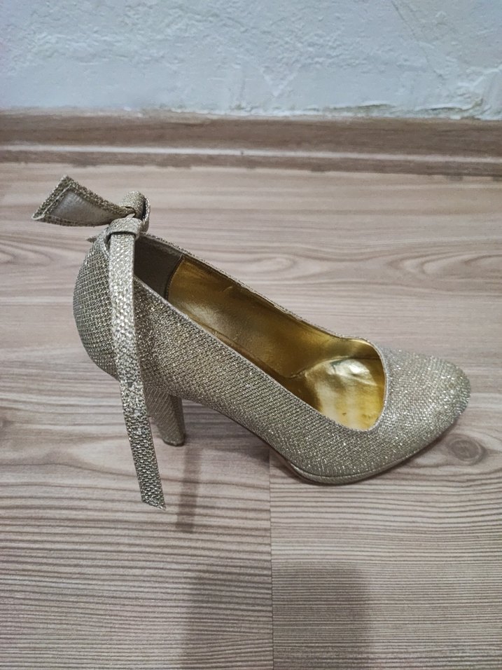 Diger Altın Renk Parlak Yılan Desenli İnce Topuklu - Görsel 2