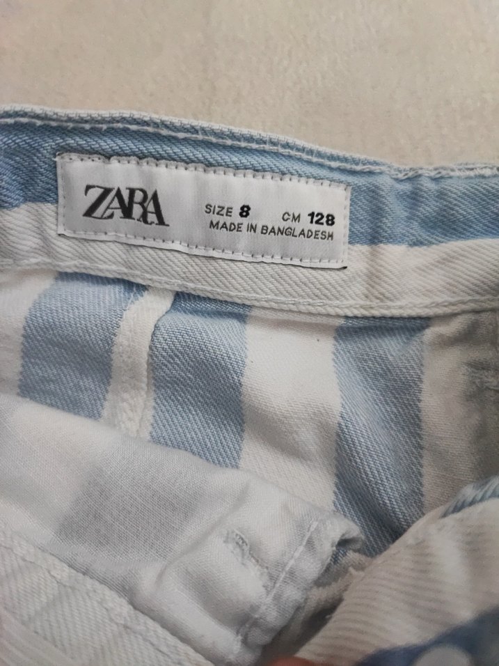 Zara Kızlar için Mavi Beyaz Çizgili Denim Şort - Görsel 2