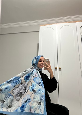 ÇİÇEK DESEN MAVİ SOFT PAMUK ŞAL
