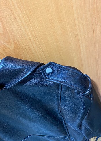 xs Beden Kadın Siyah Kemerli Deri Biker Ceket